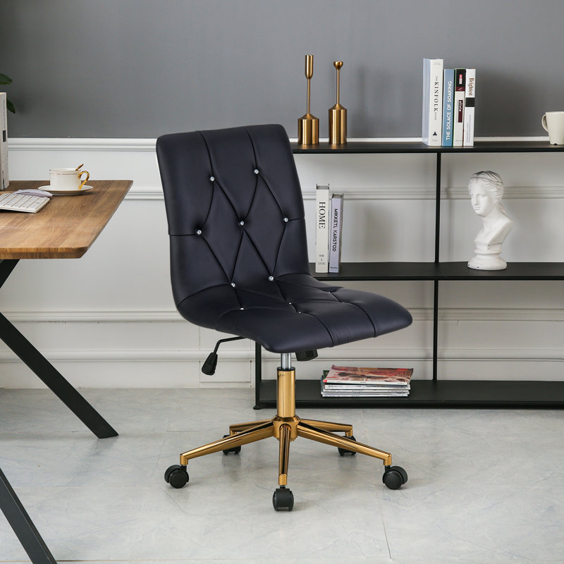 Uriel Minimalist Faux Leather Armless Swivel Rolling Task Chair, Black