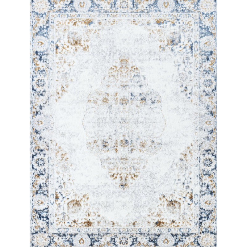 5 pi 3 po Tapis X 7 Legacy Gccam8004, blanc, avec taches et usure, avec envers en coton, pour une chambre paisible