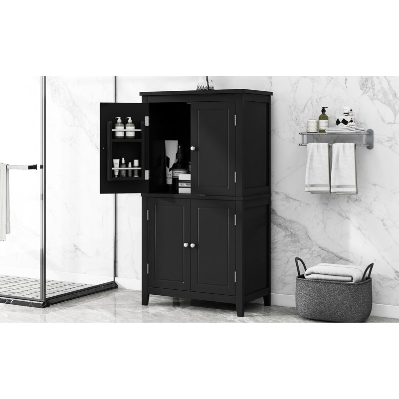 Armoire de salle de bain noire - étagère réglable à 4 portes pour l'organisation de 4 portes dans la tablette, Noir