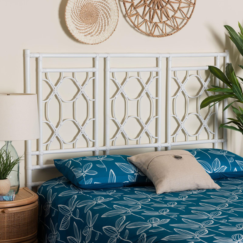 Cowan Bali & Pari Sampson Bohemian White Rattan Standalone Headboard, Queen