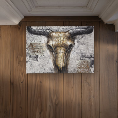 Bull Skull with Typography - Black Cow Door Mat for Home Decor