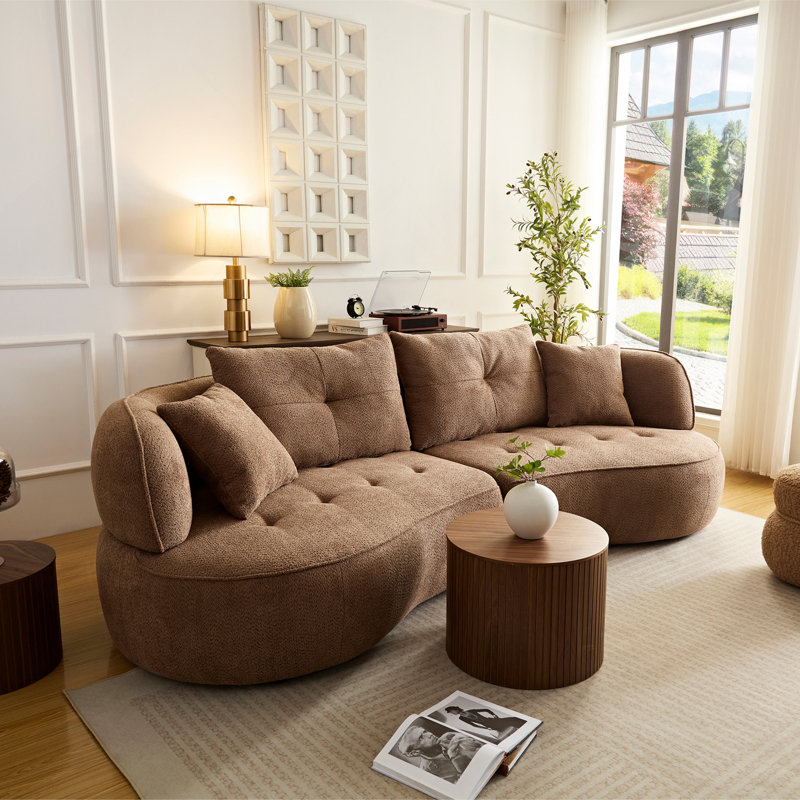 Canapé couleur camel avec coussins amovibles, tissu durable, structure en bois massif, Chameau