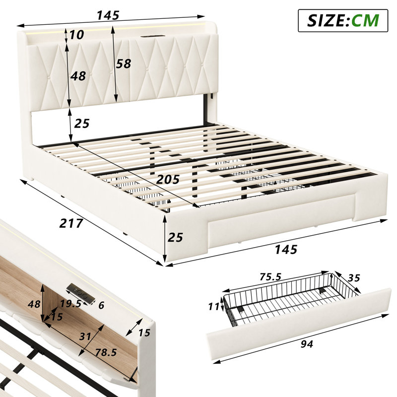Upholstered Storage Bed, European Double (140 x 200 cm)