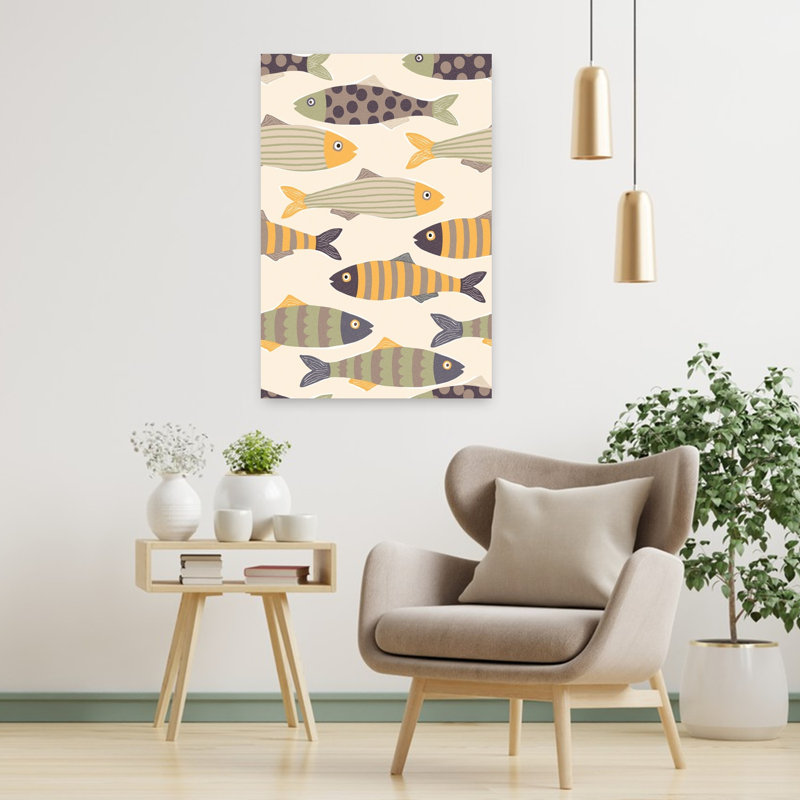 Playful Fish Pattern Modern Playful Whimsical Fish Nature Ocean Wall Art Print 1 Piece Wrapped Canvas Wall Art