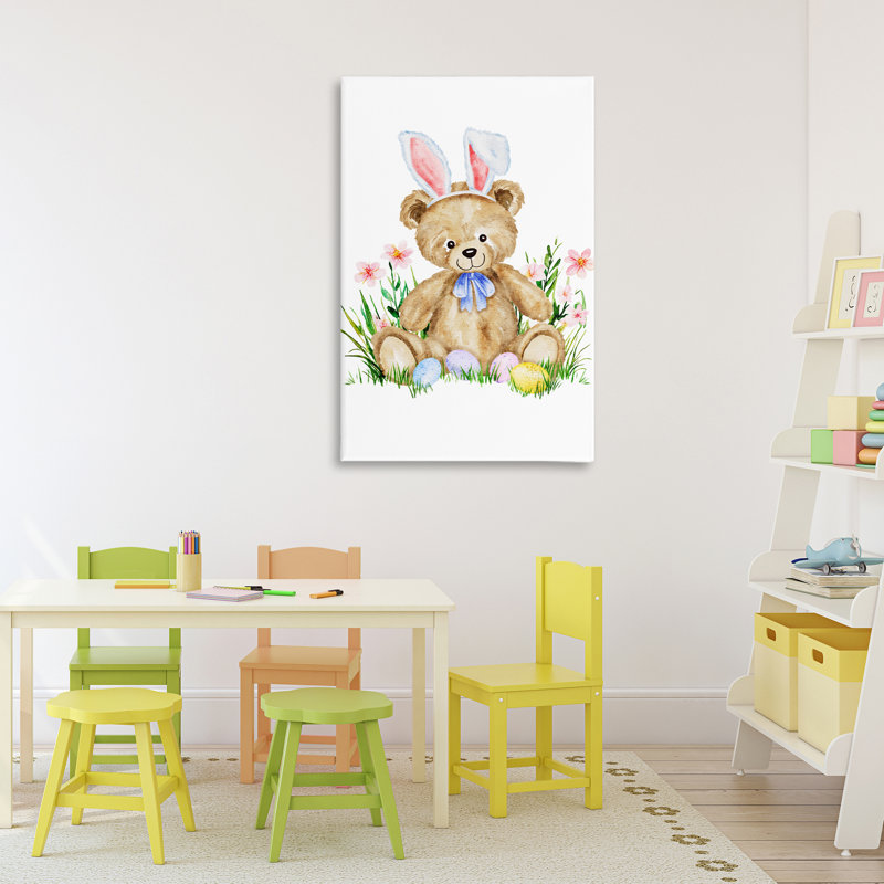 Ours en peluche printanier, toile par Amy Hall, H 36 po x l 24 po