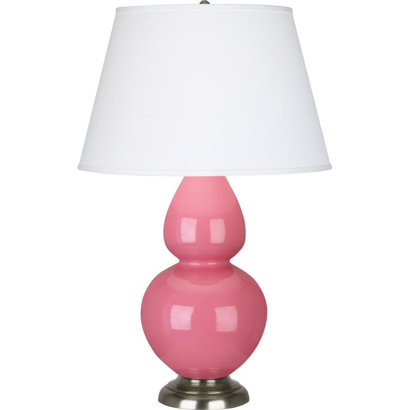 Elegant Bone Glaze Double Gourd Table Lamp with Bronze Base