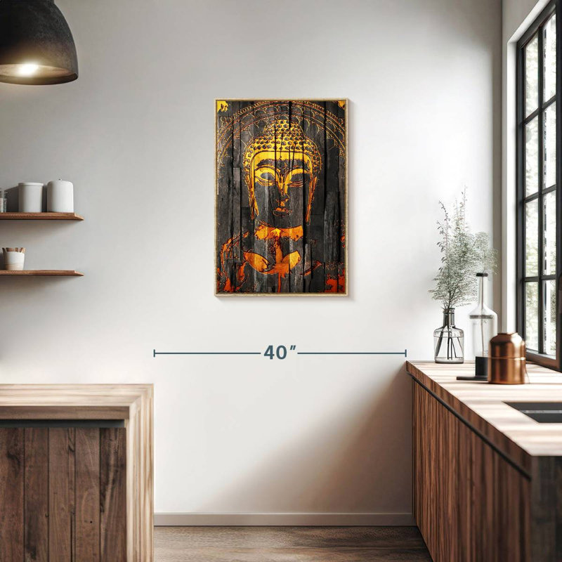 Rustic Buddha, Floating Frame Natural Wood, 21" x 31"