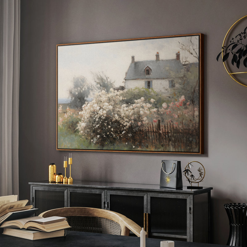 Paysage rétro - XIV, H 17 po x l 25 po x P 2 po, Toile encadrée noyer flottant