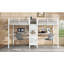 Lit mezzanine simple au-dessus d'un lit simple en métal avec bureau double, armoire et tablettes avec prise électrique pour économiser de l'espace et réduire le bruit, blanc