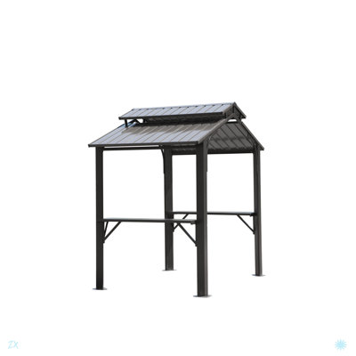 Abri de jardin à toit rigide, abri de jardin extérieur avec double toit en acier galvanisé, abri de jardin permanent avec abat-jour pour barbecue avec 2 tablettes latérales et crochet de plafond pour le patio