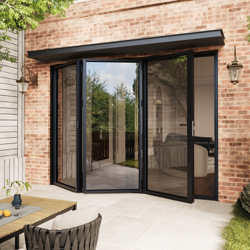 Porte de patio pliante en aluminium noire pliante à gauche de 96 po x H 80 po (3 + 0) avec 𝗥𝗲𝘁𝗿𝗮𝗰𝘁𝗮𝗯𝗹𝗲 𝗦𝗰𝗿𝗲𝗲𝗻 
