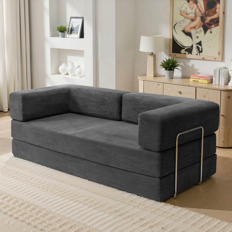Boneless Compression Sofa - 78''Convertible Floor Sofa Bed - With Pillow Back Support Armrest - Comfy Foldable Sofa Bed Compressed Sofa In Box - Corduroy Fabric - For Living Room Bedroom