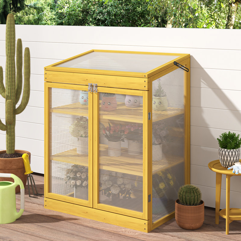 Wood Greenhouse Polycarbonate Garden Shed For Plants, Keep Plant Warm Enough, Transparent Panels, Reinforced Stability