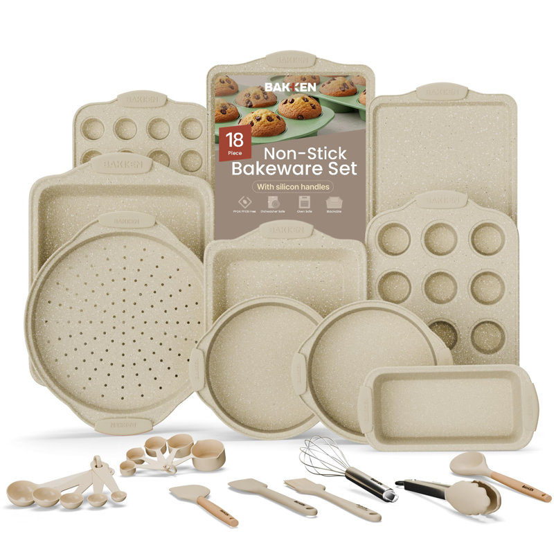 Bakken- Swiss 18 Piece Non-Stick Steel Bakeware Set, White Marble