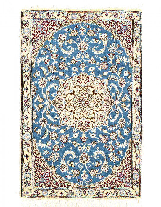 Tapis rectangulaire en laine et en soie bleu clair 4 pi 7 po x 2 pi 11 po Ignas