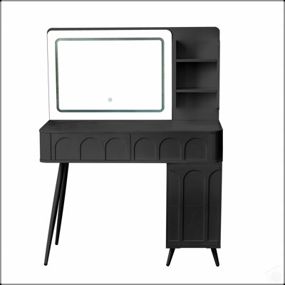 Modern Makeup Vanity Desk With LED Lights, Mirror, And 4 Drawers, Space-Saving Design For Bedroom, 3 Colors Dimmable Brightness