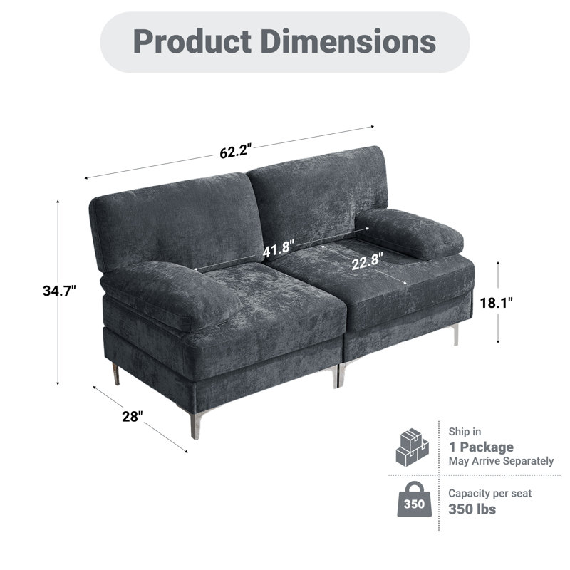Modular Chenille Oversized Upholstered Sofa, Gray