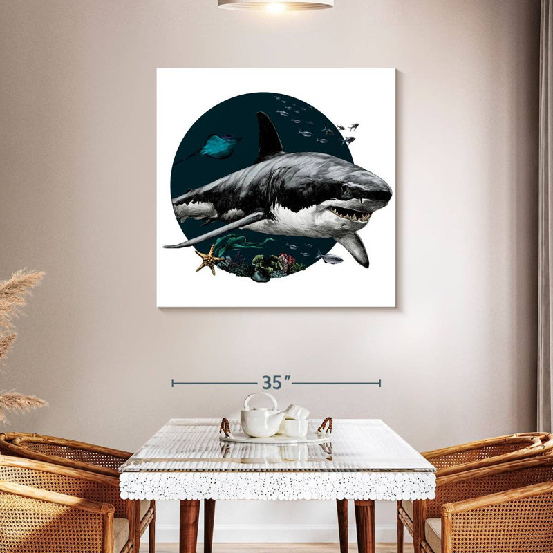Crowle Gray Shark Illustration, 39" H x 39" W