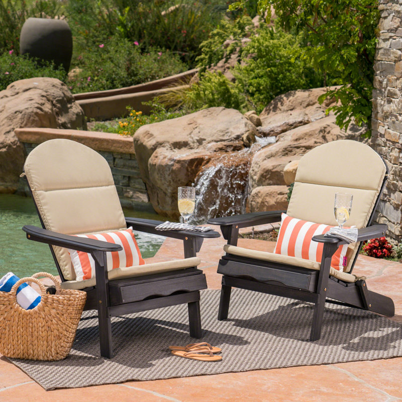 Laffey Acacia Foldable Outdoor Adirondack Set, Dark Gray/Khaki