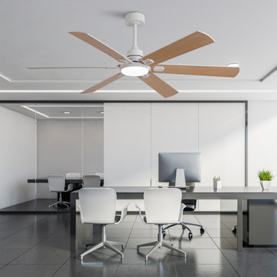 Ventilateur de plafond intérieur / extérieur intelligent de 60 po avec lumière, conception blanche moderne à 6 pales, télécommande, DEL à intensité variable, moteur à courant continu silencieux à 6 vitesses, réversible pour une utilisation toute l'année