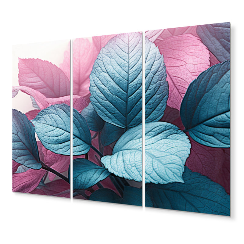 Pink Turquoise Leaf Of Splendor Plants & Flowers Wall Decor on Metal