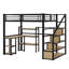 Lit mezzanine en métal avec escalier, bureau intégré et tablettes