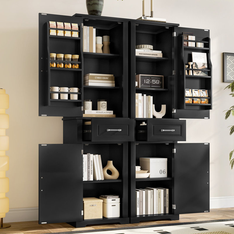 Armoire de cuisine avec support de rangement coulissant 4 portes, Noir