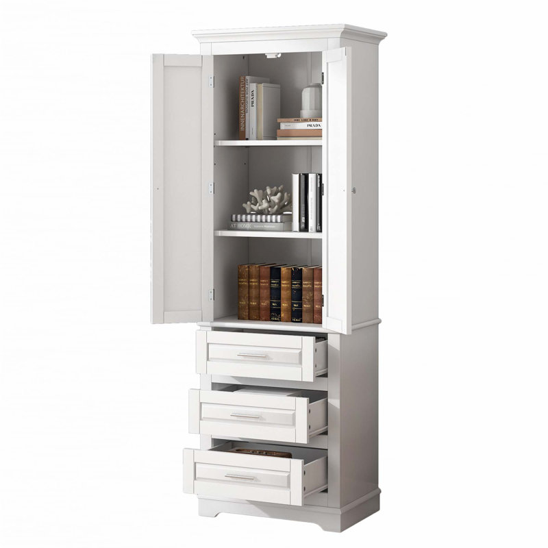 Armoire de rangement haute avec trois tiroirs, Blanc
