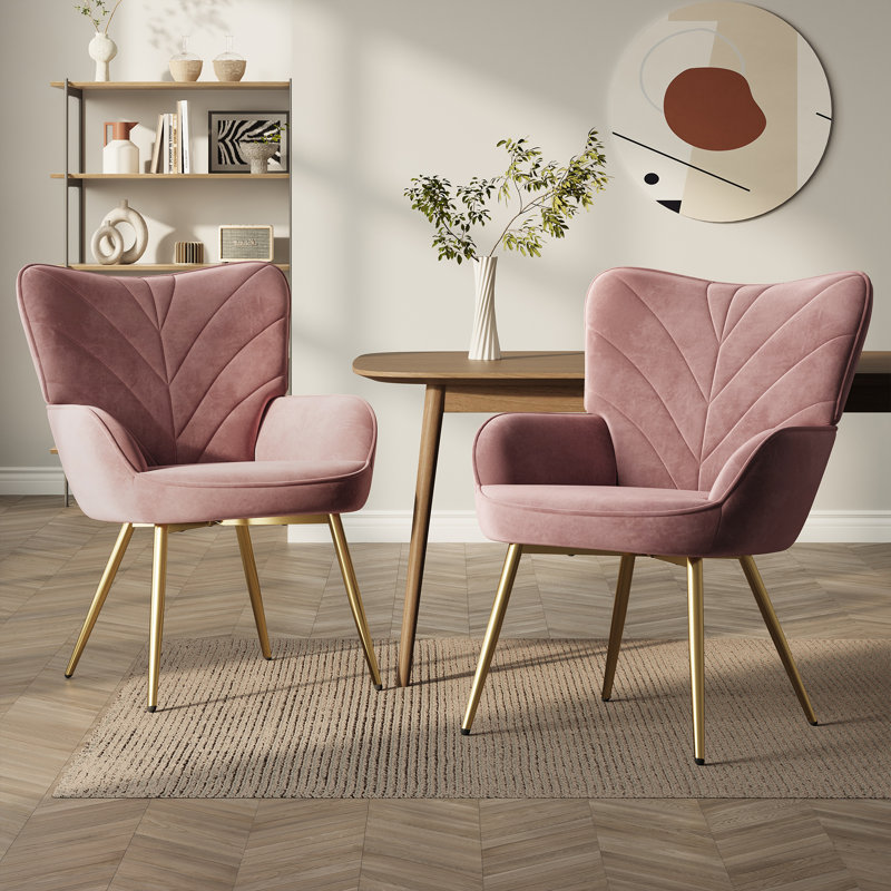 Plush Velvet Upholstered Armchair with Metal Legs, Pink