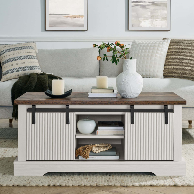 Table basse avec plateau coulissant, Brun, Blanc
