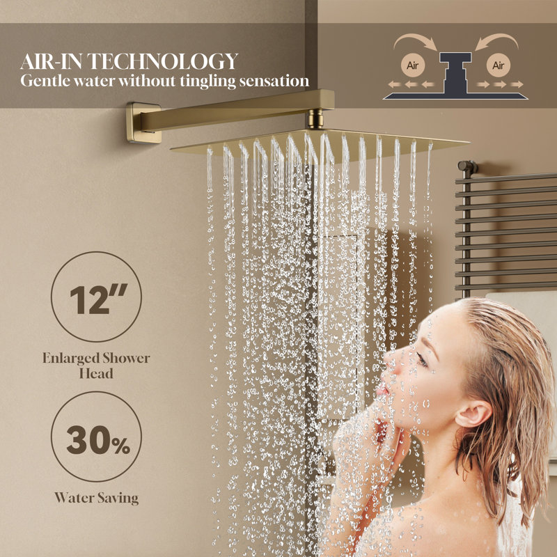 Brushed Gold Stainless Steel Dual Shower System with Handheld