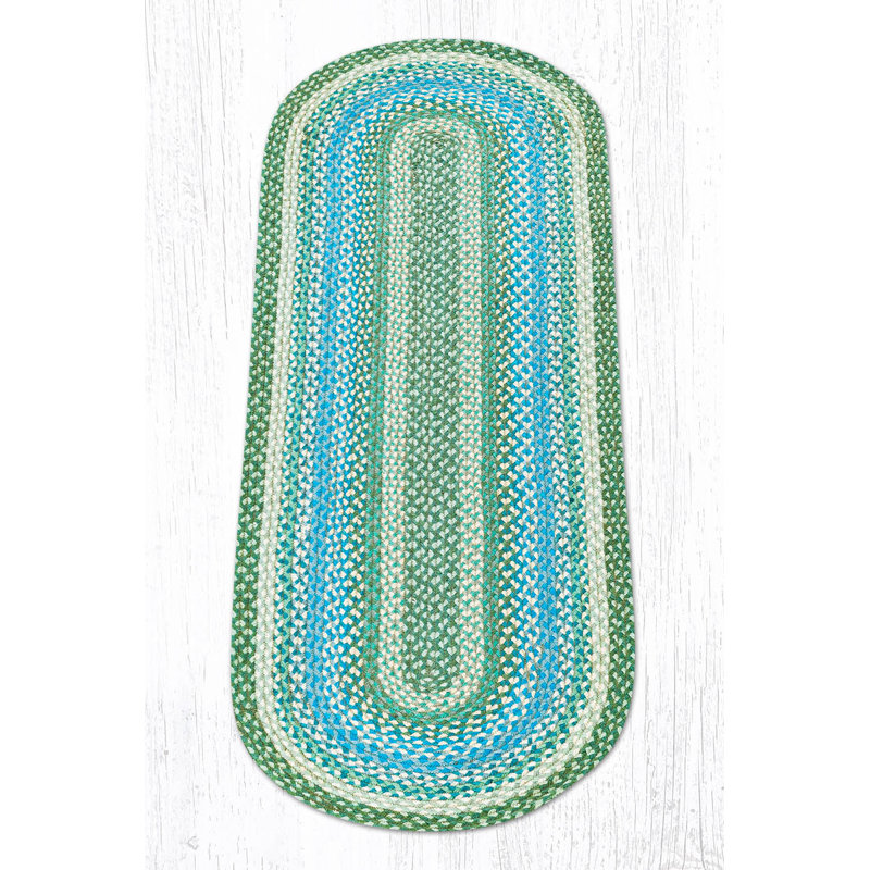  Tapis ovale tressé à la main bleu sauge / ivoire / colons - Accent douillet, Ovale 2 pi x 6 pi