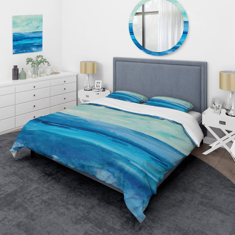 Ensemble de housse de couette Abstract - Microfibre bleu côtier, Housse de couette très grand + 2 taies décoratives