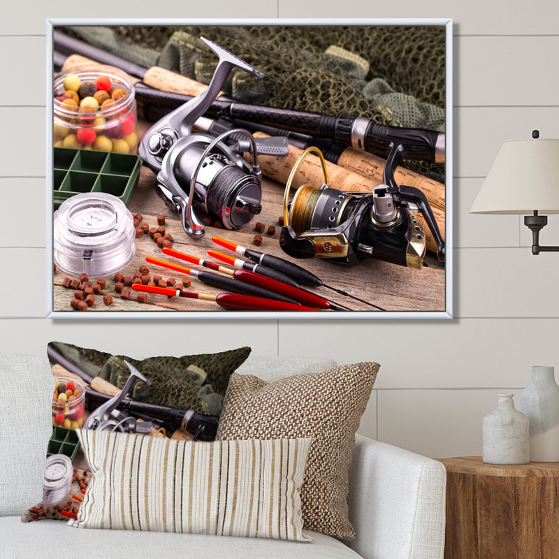 " Fishing Rods And Reels ", 24" H x 32" W x 1" D, Natural Floater Frame