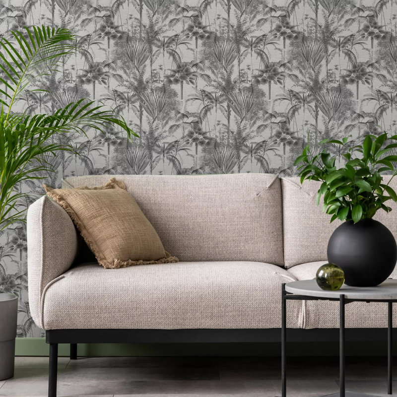 Sublime Jungle Texture Floral Wallpaper, Black