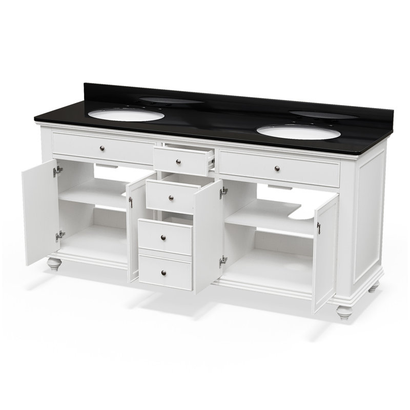 Meuble-lavabo double 72 po avec faux-comptoir et lavabos en céramique