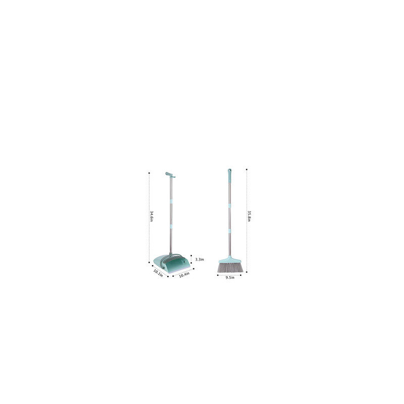 Bluish Green Stainless Steel Broom and Dustpan Set with Adjustable Handle