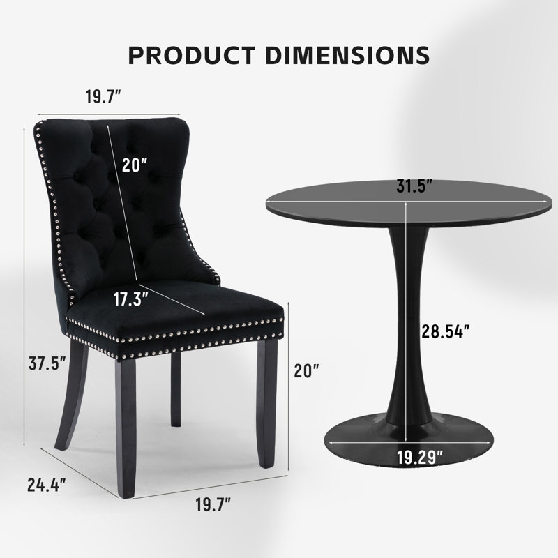 Round Dining Table Sets with 2 chairs, Black/Black, Black