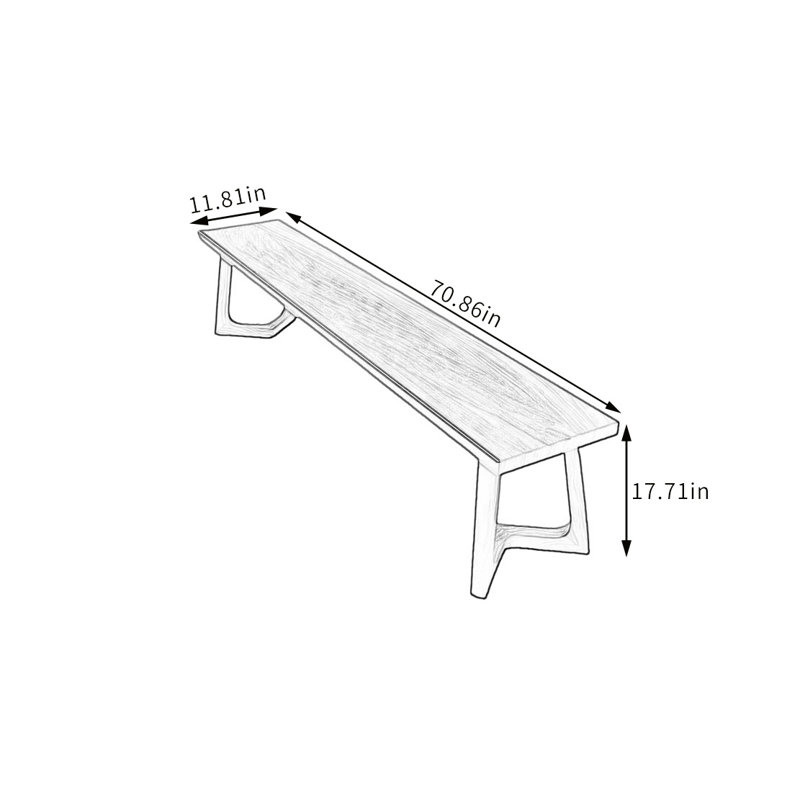 Kaile Solid Wood Bench, 17.71" H x 70.86" W x 11.81" D