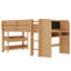 Lit mezzanine simple avec bibliothèques, boîtes et tiroirs multi-rangements, lits mezzanine bas en bois massif avec bureau et tableau noir, aucun sommier nécessaire, naturel-1709023553