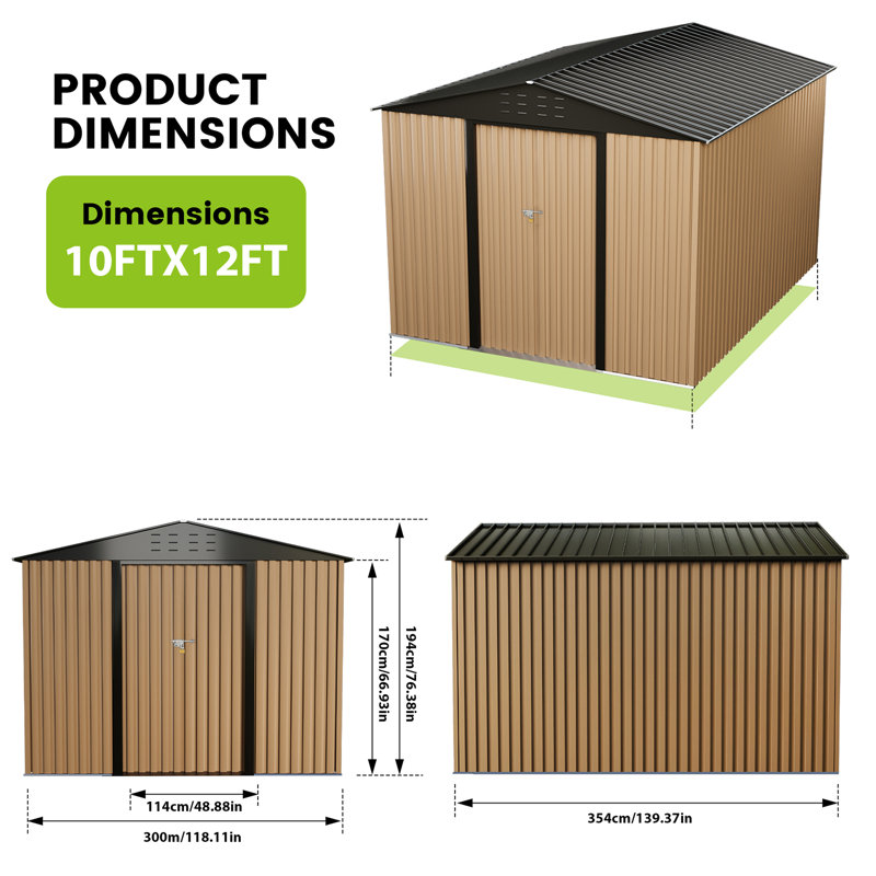 10x12 FT Metal Storage Shed, Waterproof Galvanized Steel Garden Tool Shed with Lockable Door, Vents & Sloped Roof for Outdoor Backyard Patio
