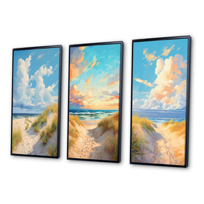 «Beach Tranquility Ocean In Spring», 3 pièces sur toile