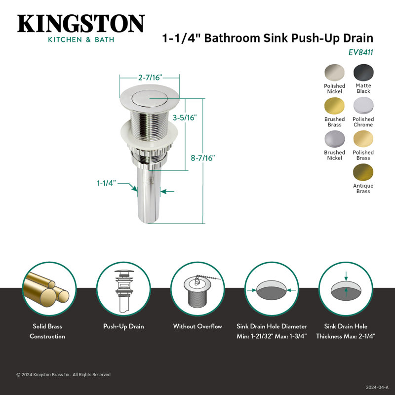 Drain escamotable pour lavabo de salle de bain Coronet, Nickel poli