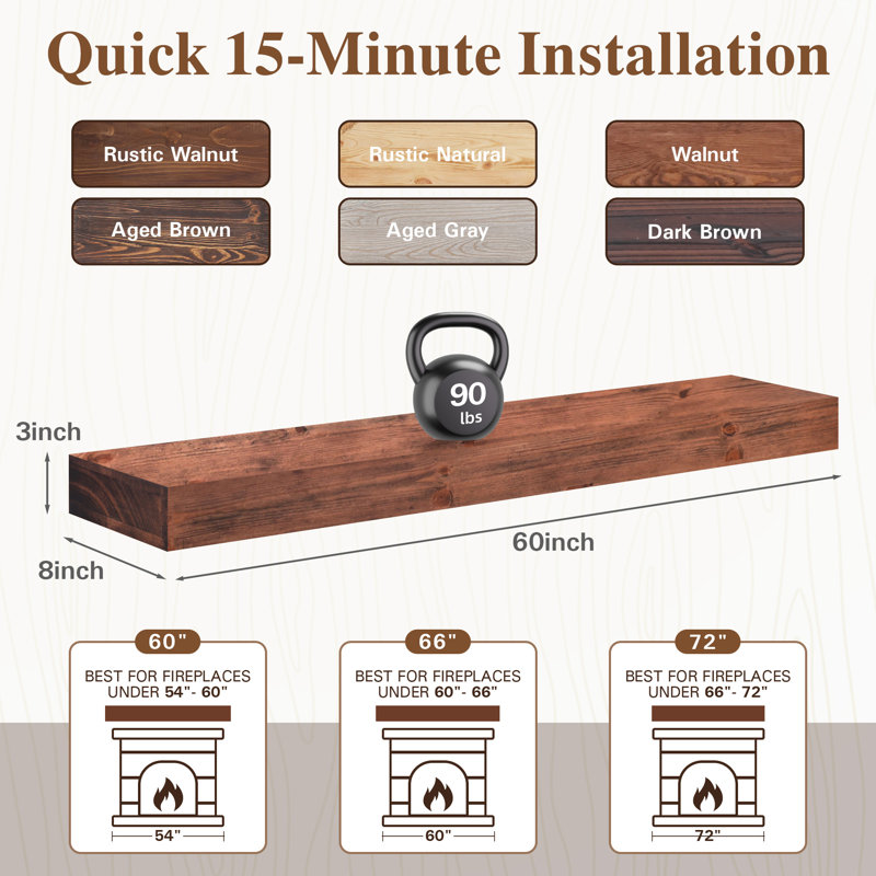 Solid Wood Fireplace Mantel, 60, Brown