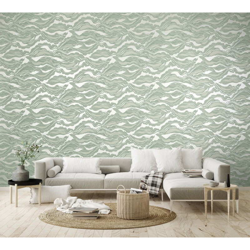 Slow Living Metallic Texture Abstract Wave Wallpaper Roll, Wasabi Green