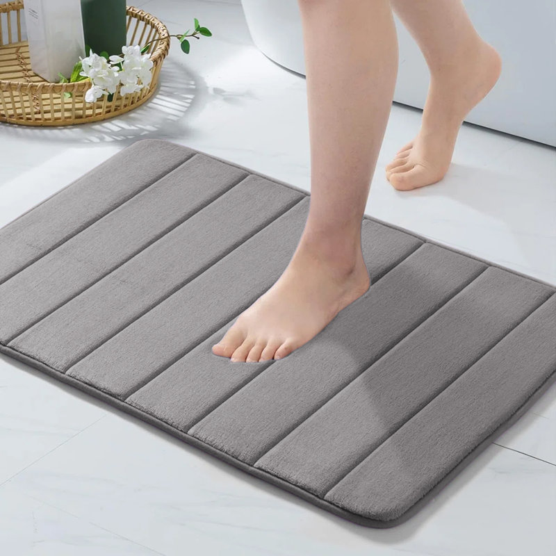 Mylhana Memory Foam Bath Mat - Non Slip Super Absorbent & Quick Dry Anti-Bacterial, 50cm W x 80cm L, Grey