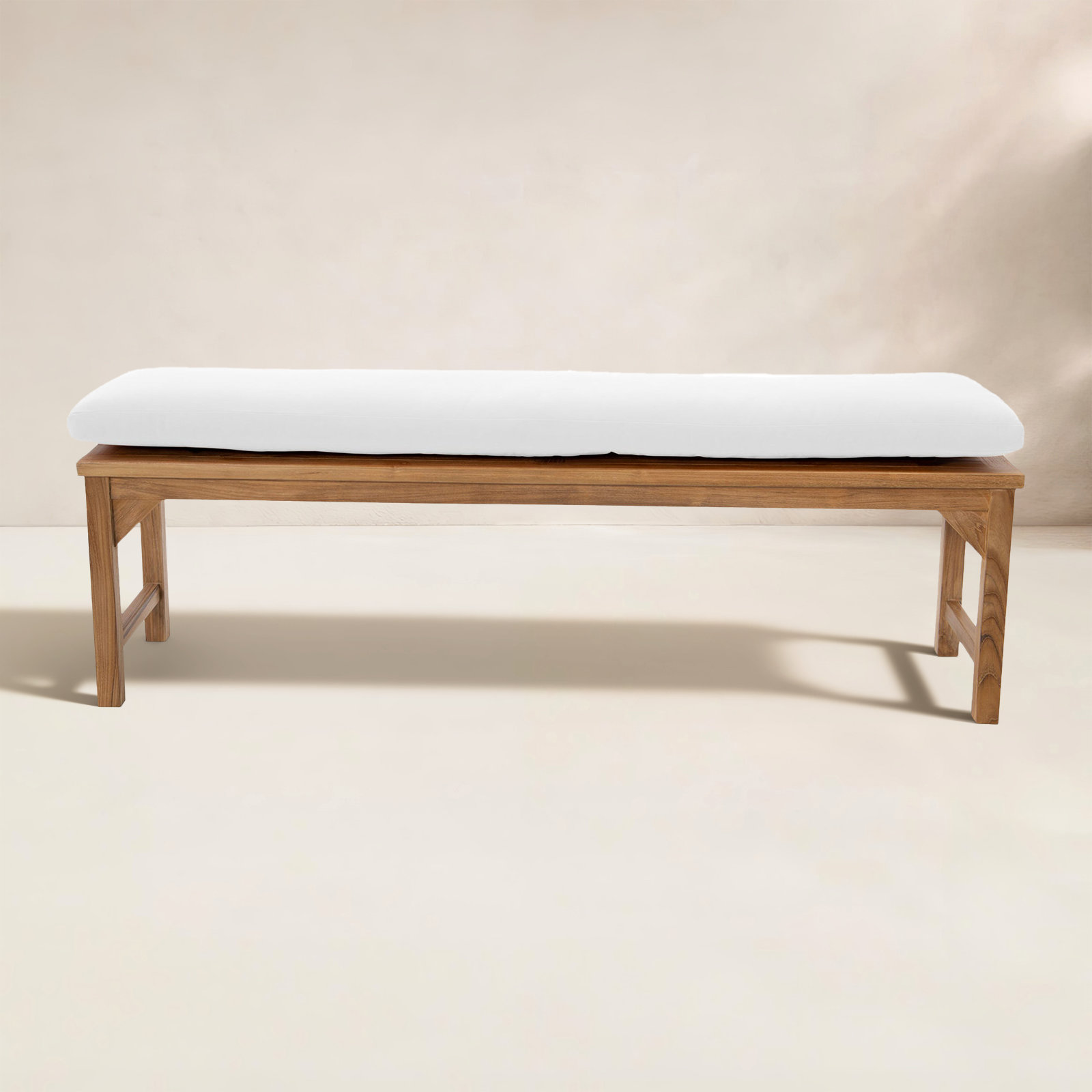 Velay Teak Outdoor Bench, 18" H x 60" W x 15.25" D, White