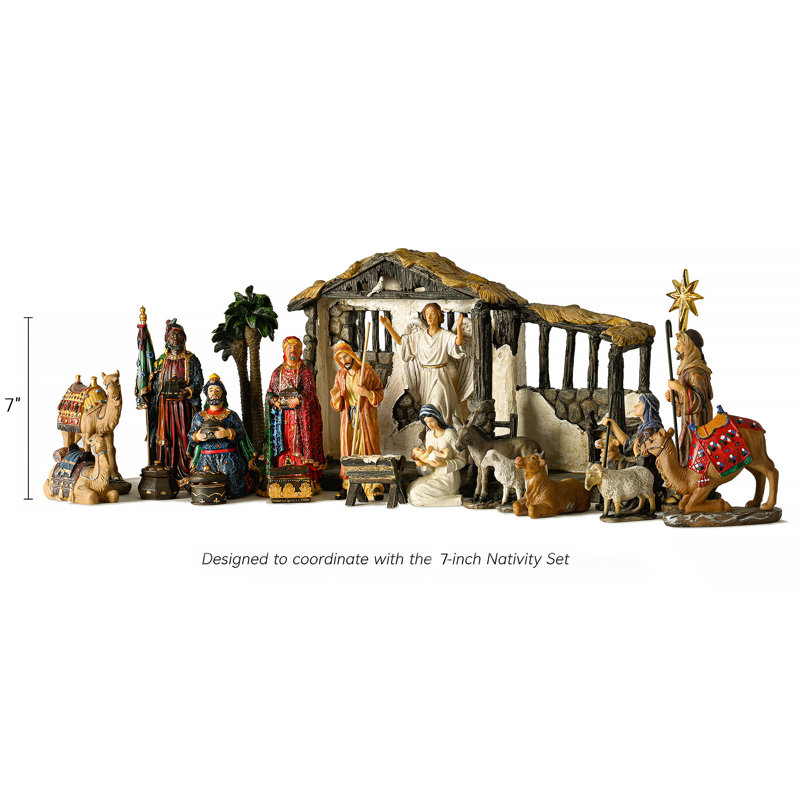 Crèche réaliste de 23 pièces, 18 cm de hauteur