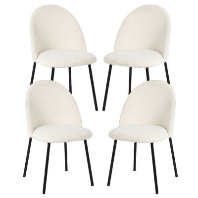 White Boucle Dining Chair Set of 2/4/6, Black Metal Frame, Comfortable Modern Luxury Dining Chair for Dining Room and Living Room