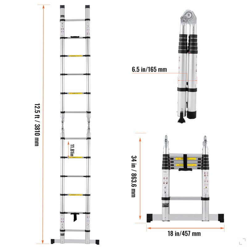 Échelle télescopique 12,5 pi en forme de A avec barre stabilisatrice pour véhicule récréatif